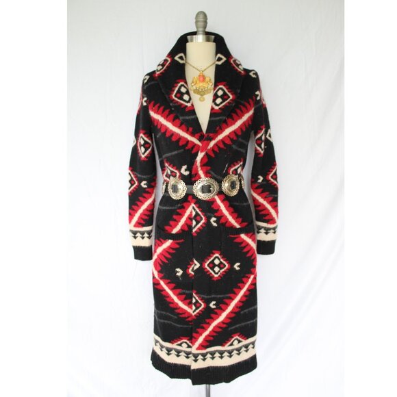 RALPH LAUREN wool tribal Aztec Duster long cardigan sweater coat Southwestern XL - Picture 8 of 11